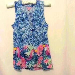 Lilly Pulitzer NWOT top. Vibrant pink blue yellow print.  XS